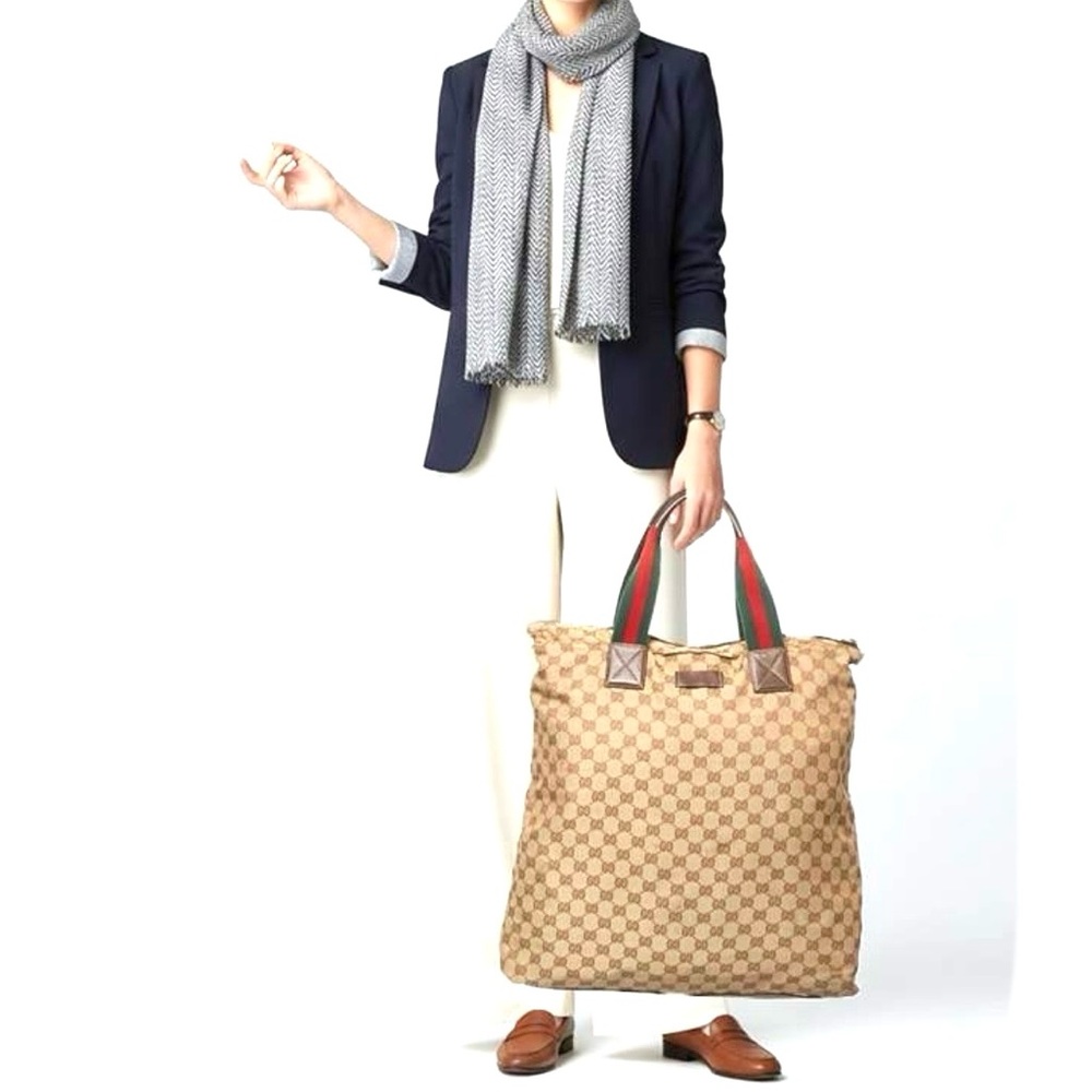 Authentic Gucci Sherry Line Tote Bag Shopper brown monogram canvas large